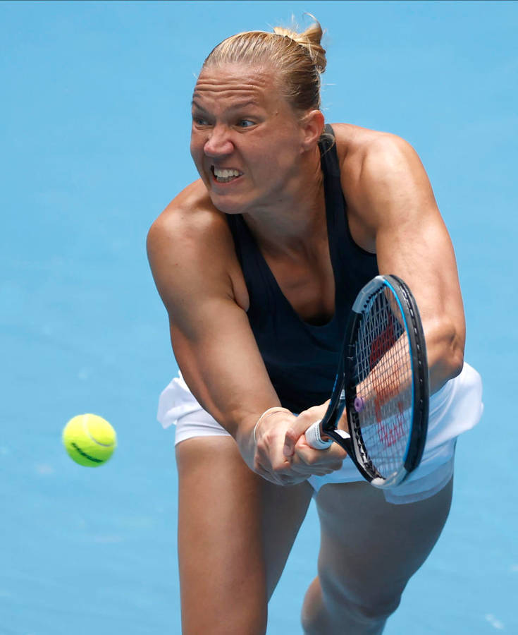 Kaia Kanepi Reaching For Ball Wallpaper