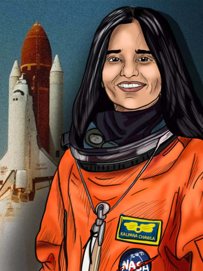 Kalpana Chawla Illustrationwith Space Shuttle Wallpaper