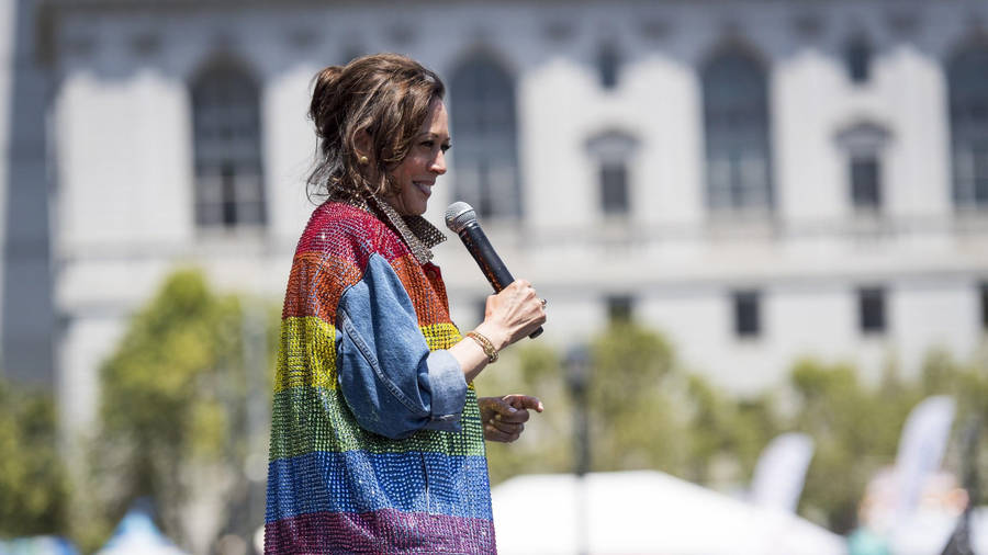 Kamala Harris In Rainbow Jacket Wallpaper