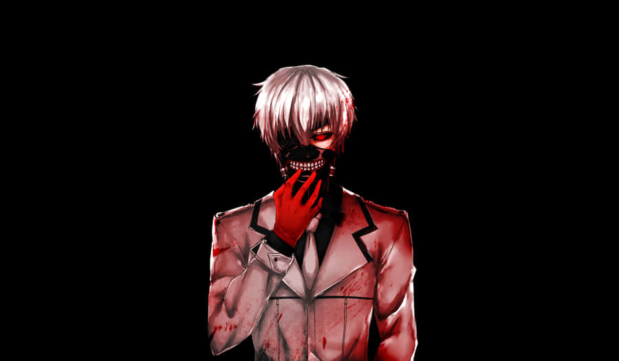 Kaneki Mask Boy White Suit Bloody Wallpaper