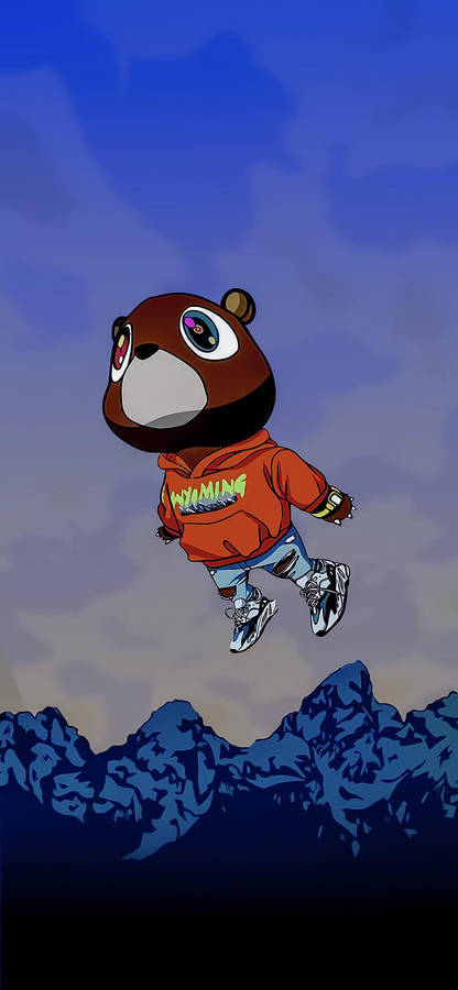 Kanye West Bear Floating Blue Aesthetic Mountains Wallpaper