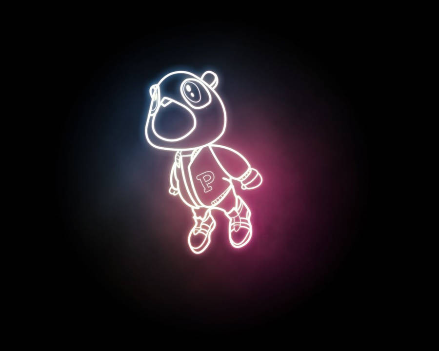 Kanye West Bear Neon Aesthetic On Black Wallpaper