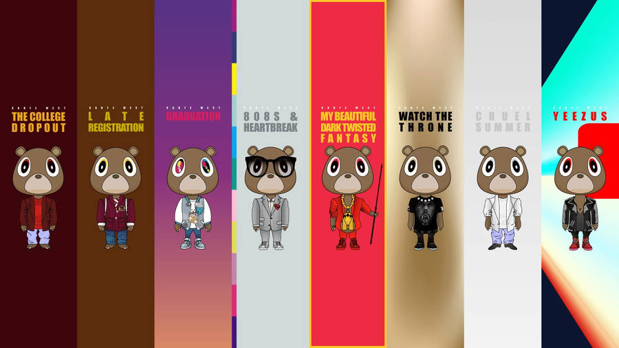 Kanye West Bear Split-screen Albums In Thin Panels Wallpaper