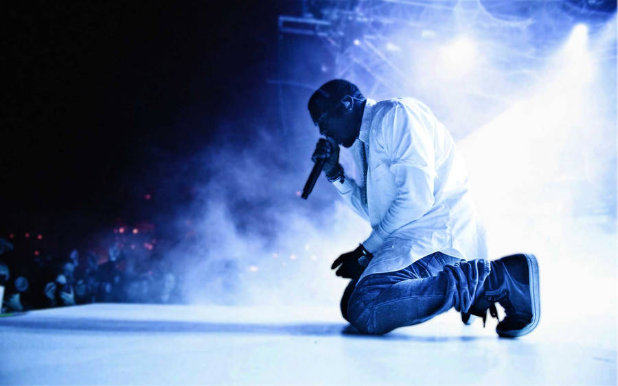 Kanye West Monochrome Blue Poster Wallpaper