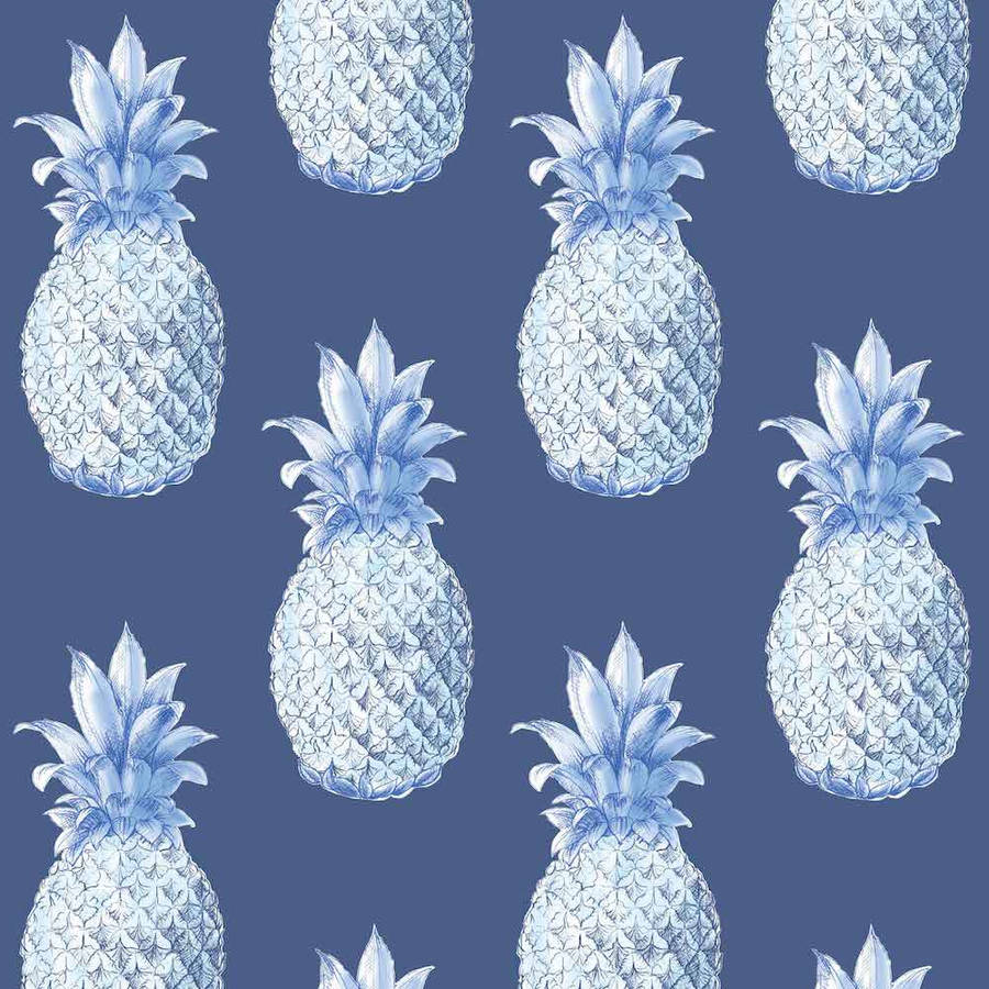 Kashmir Blue Pineapple Prints Wallpaper