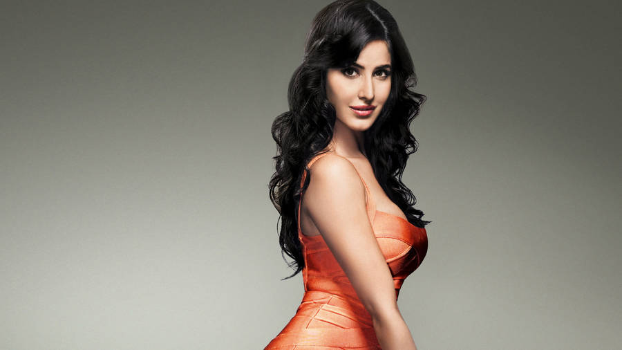 Katrina Kaif In Orange Dress Wallpaper