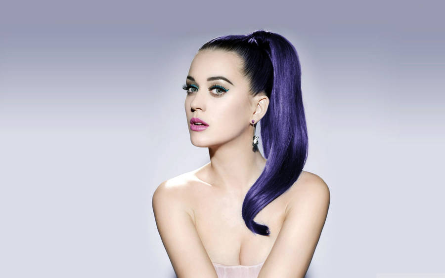 Katy Perry With Purple Ponytail Wallpaper
