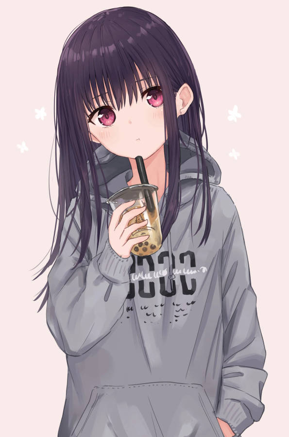 Kawaii Anime Bubble Tea Wallpaper