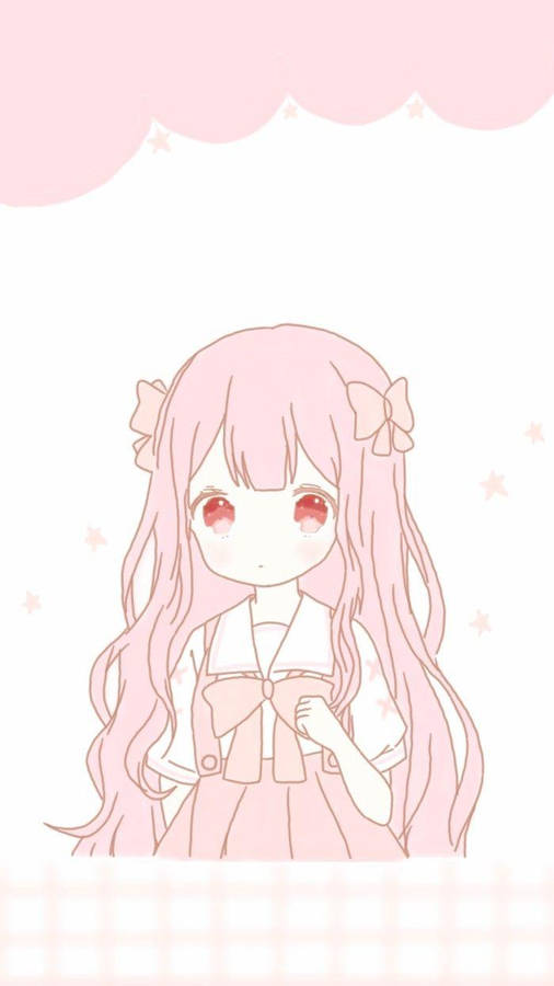 Kawaii Anime Girl In Pink Ribbons Wallpaper