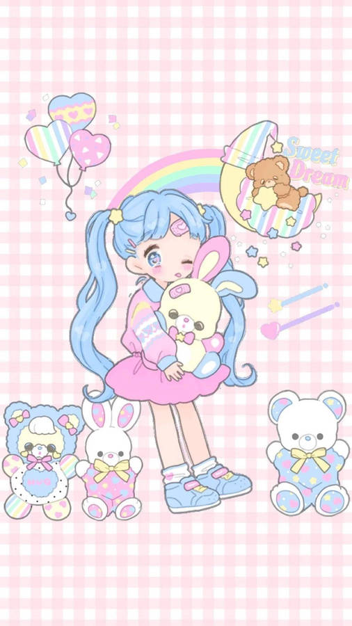 Kawaii Art For Pink Girl Iphone Wallpaper