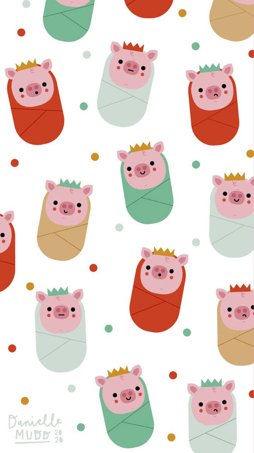 Kawaii Christmas Piglets Wallpaper