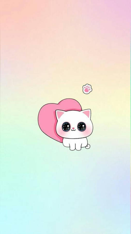 Kawaii Cute Girly Cat With Heart Wallpaper