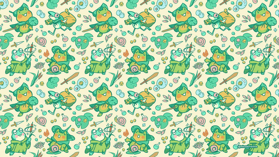 Kawaii Frog Pattern Design Wallpaper