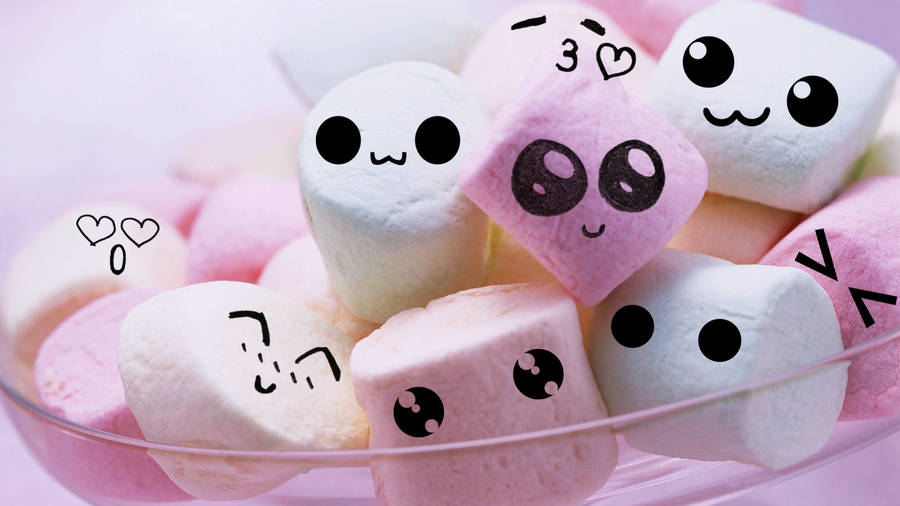 Kawaii Marshmallows Doodle Eyes Wallpaper