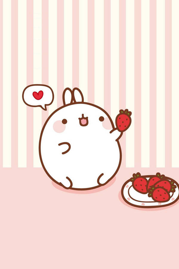 Kawaii Molang Strawberry Meal Wallpaper
