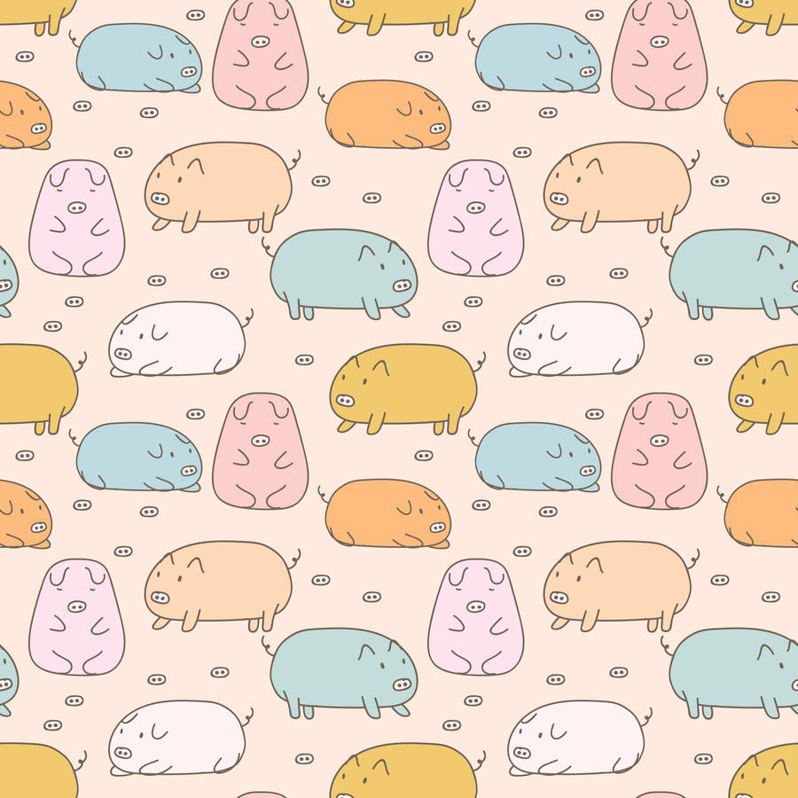 Kawaii Piggy Pattern Art Wallpaper