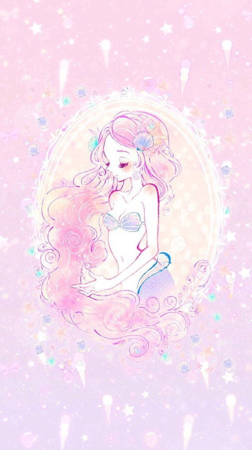 Kawaii Pink Mermaid Framed Wallpaper