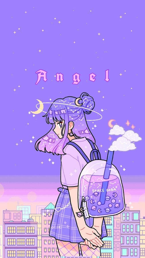 Kawaii Purple Angel Girl Wallpaper