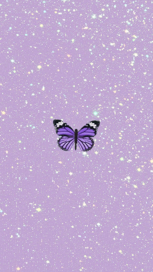 Kawaii Purple Butterfly Sparkling Background Wallpaper