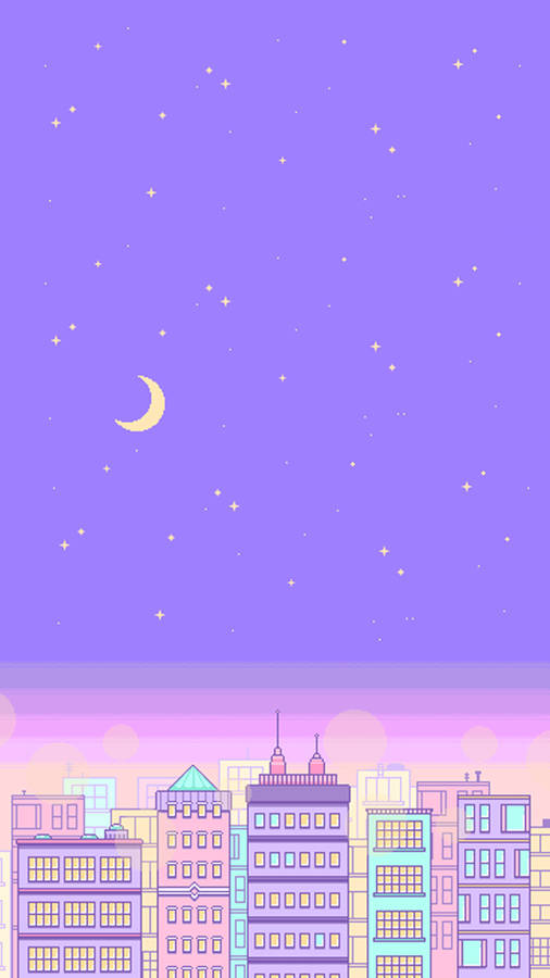 Kawaii Purple Sky Over City Wallpaper