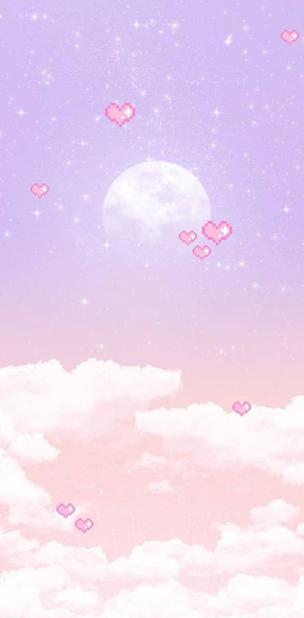 Kawaii Purple Sky With Hearts Wallpaper