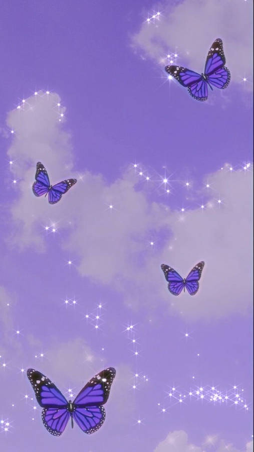 Kawaii Purple Sparkling Butterflies Wallpaper