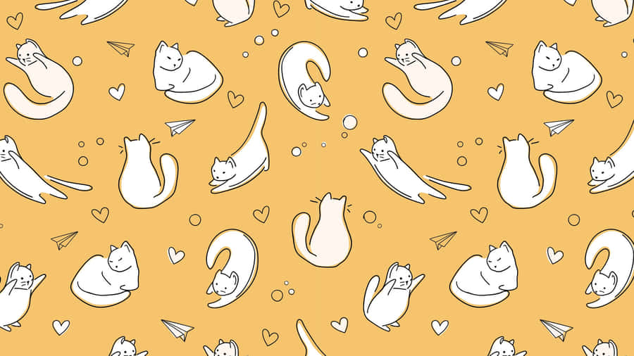 Kawaii Yellow Cute Cat Pattern Wallpaper