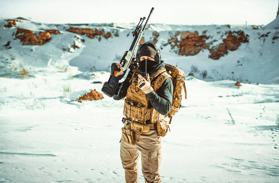 Kazakhstan Soldier On Snow Wallpaper