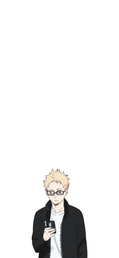 Kei Tsukishima Holding A Phone Wallpaper