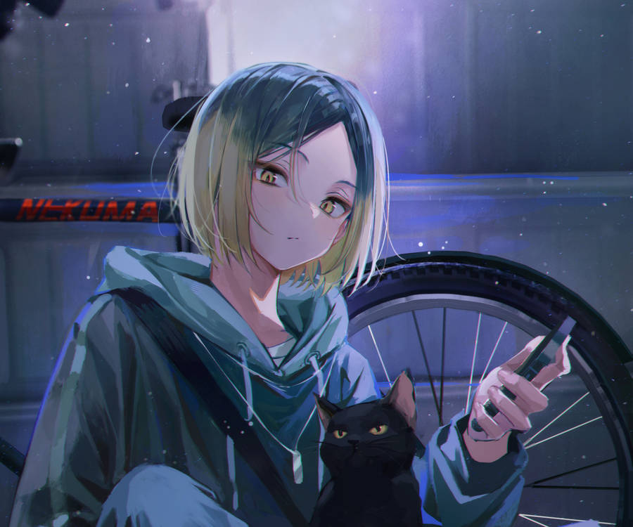 Kenma With His Bicycle Wallpaper