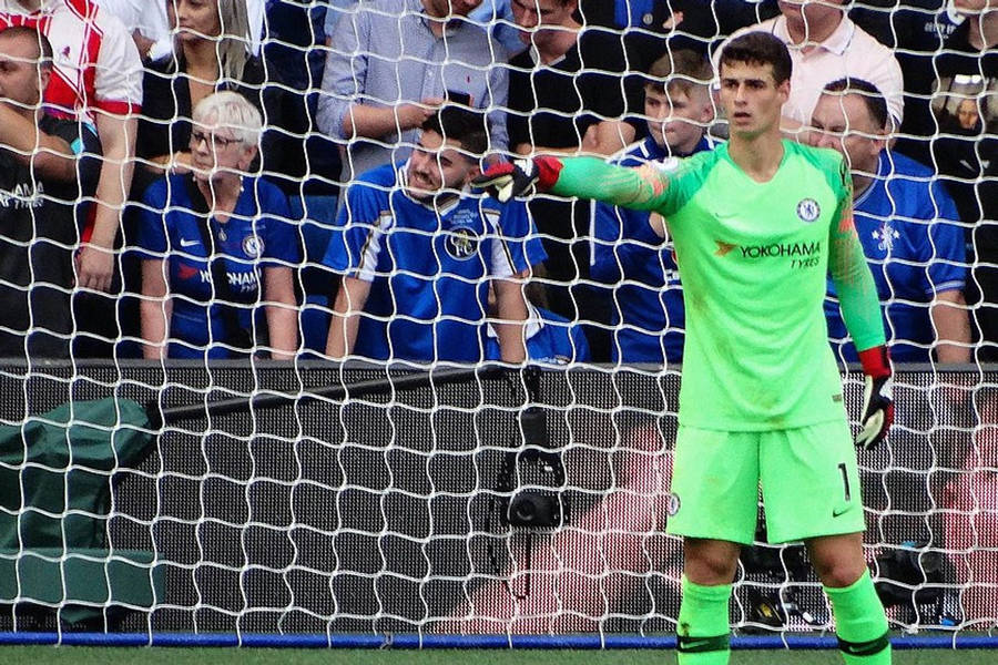 Kepa Arrizabalaga Standing Near Goal Net Wallpaper