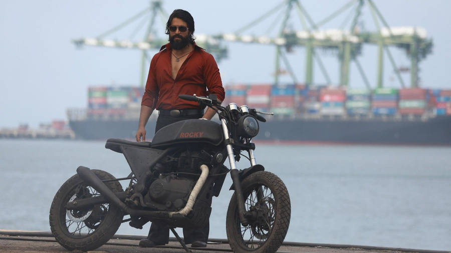 Kgf Yash And Motorcycle Wallpaper