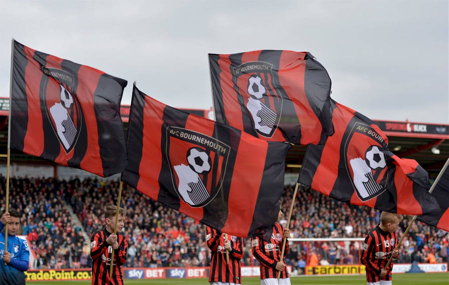 Kids Waving Afc Bournemouth Flag Wallpaper