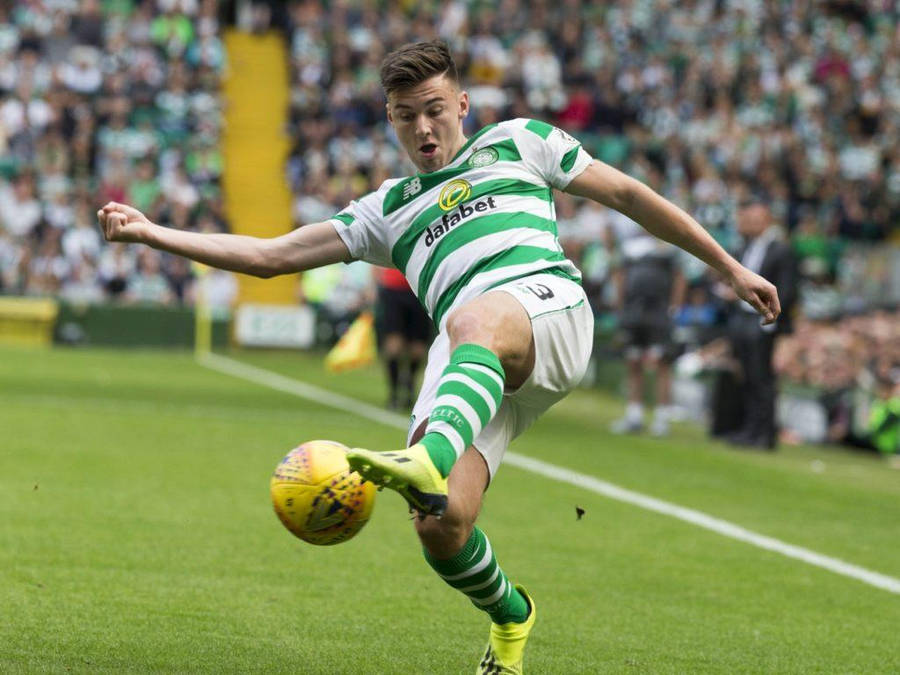 Kieran Tierney Kicking A Ball Wallpaper