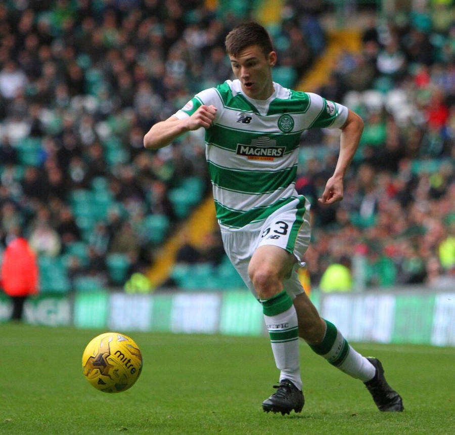 Kieran Tierney Running After A Ball Wallpaper