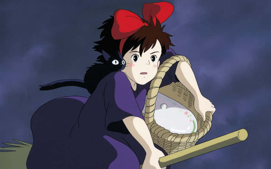 Kiki's Delivery Service - Kiki Soaring Over The City On Her Broomstick Wallpaper