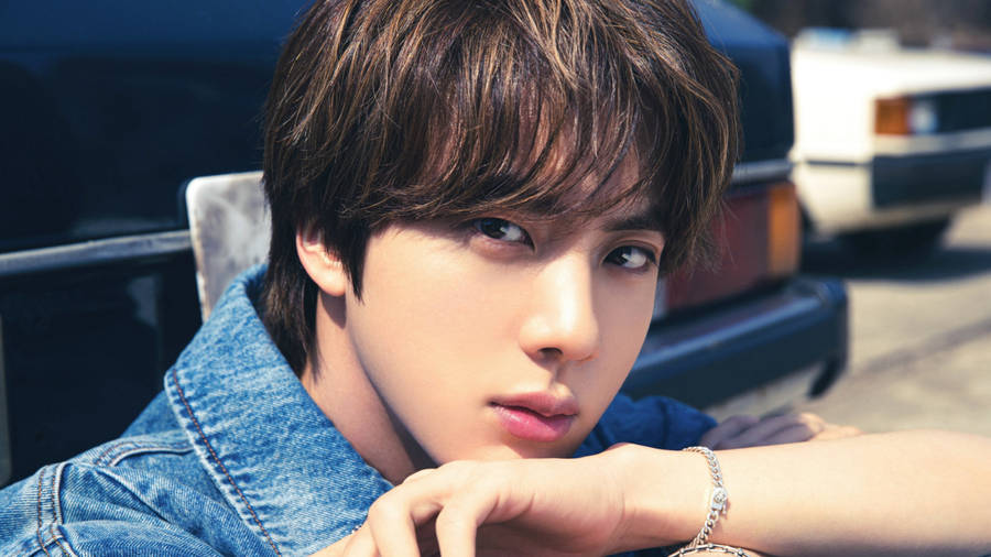 Kim Seok Jin In Denim Shirt Wallpaper