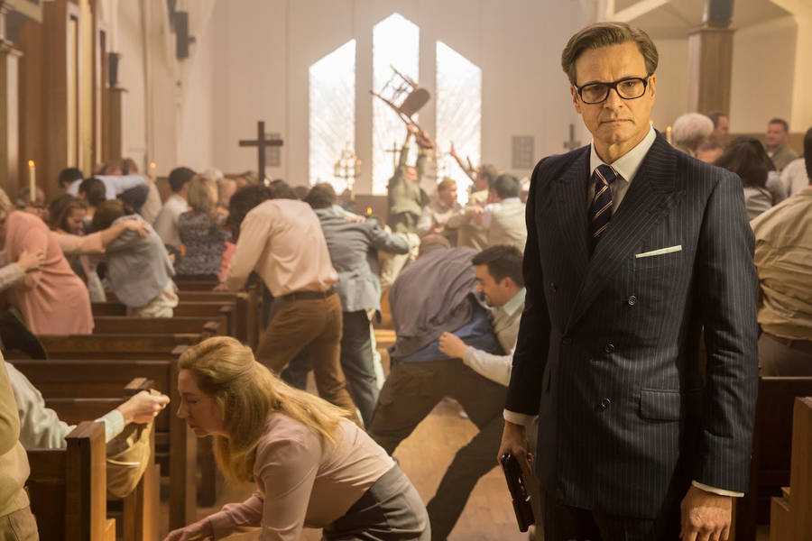 Kingsman The Secret Service Harry In Church Wallpaper