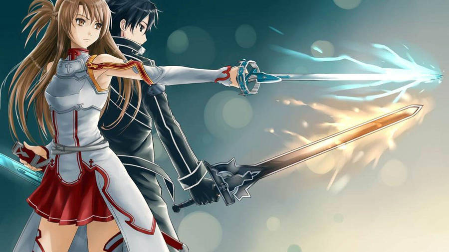 Kirito Fights Together With Asuna Wallpaper
