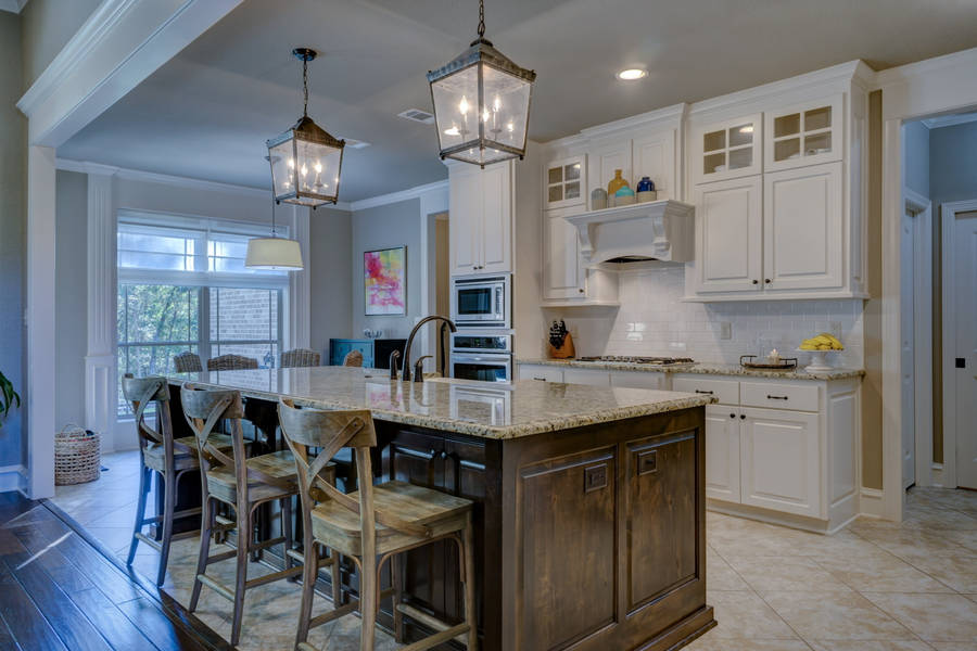 Kitchen Design With Rustic Wooden Chairs Wallpaper