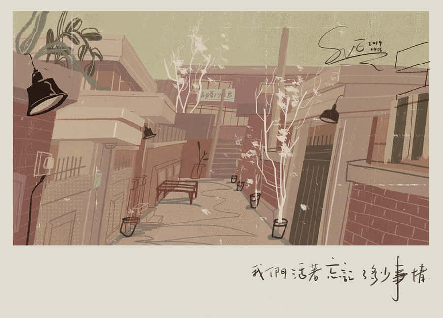 Korean Aesthetic Painting Computer Wallpaper
