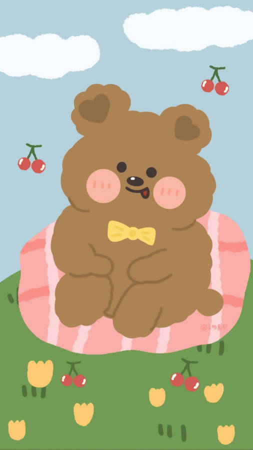 Korean Bear With Yellow Bow Wallpaper