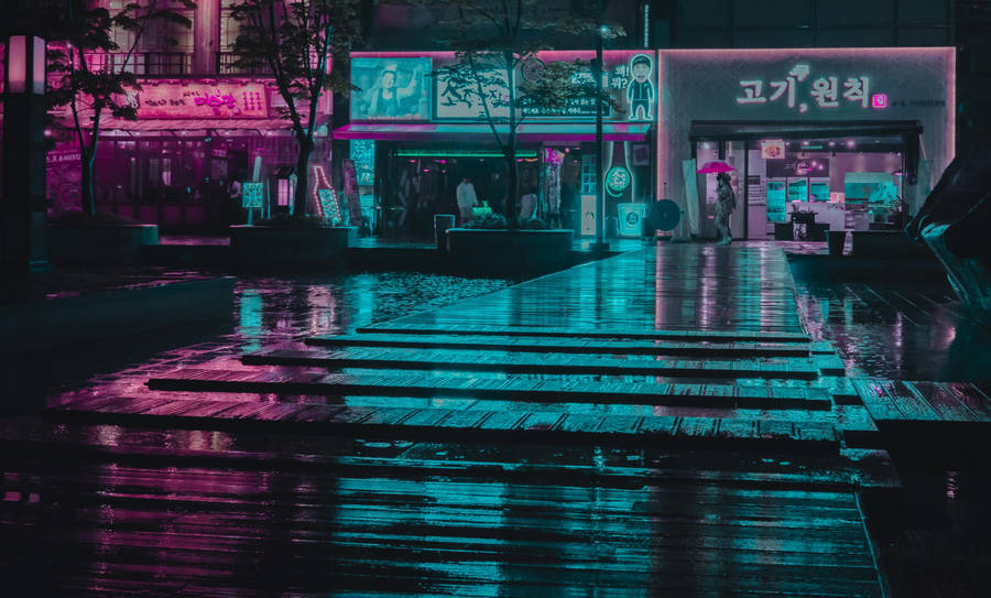 Korean Town Purple Aesthetic Tumblr Laptop Wallpaper