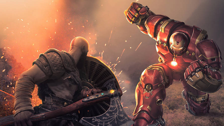 Kratos Vs Hulkbuster Wallpaper