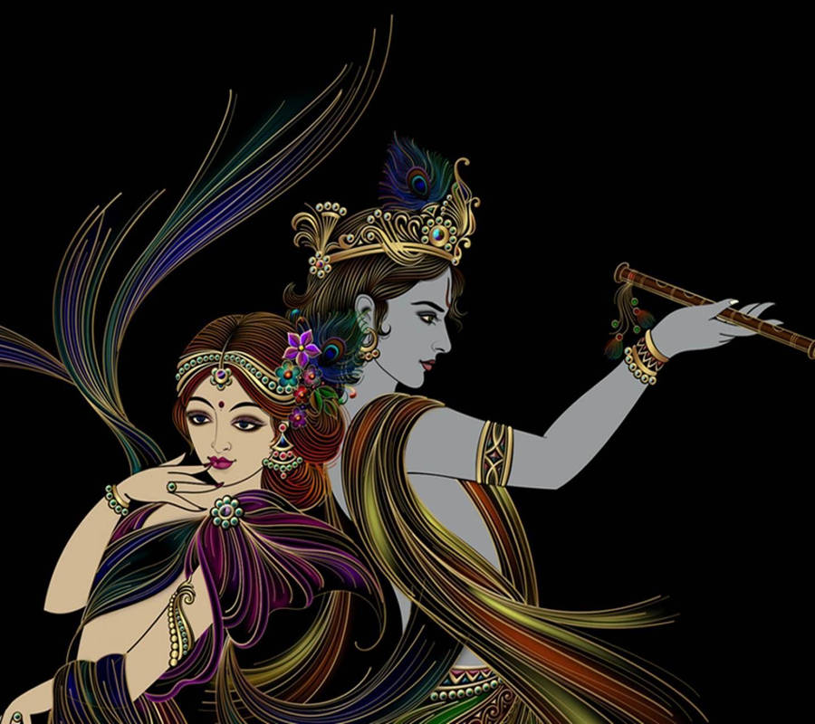 Krishna Bhagwan And Radha Back-to-back Wallpaper