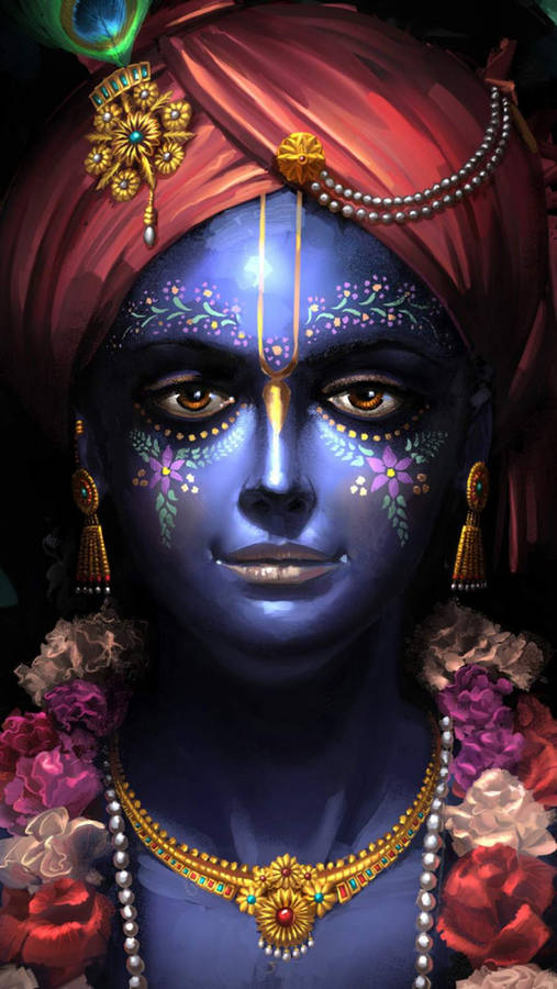 Krishna Iphone Floral Make-up Portrait Wallpaper