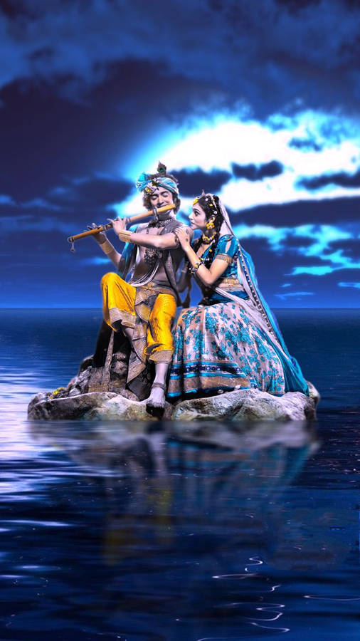 Krishna Iphone Romantic Moonlight Wallpaper