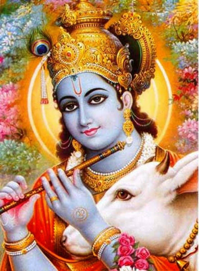 Krishna Phone With Cow Wallpaper