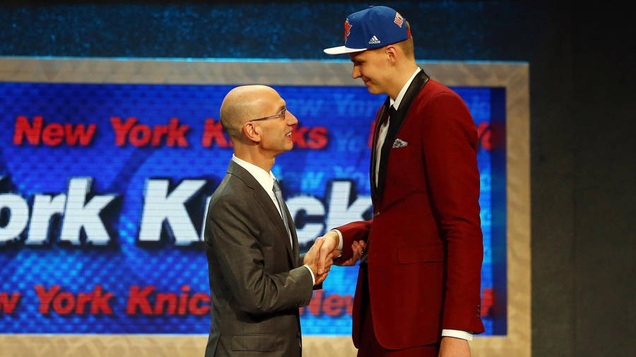 Kristaps Porzingis And Adam Silver Wallpaper