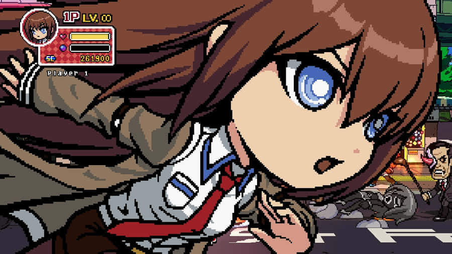 Kurisu Makise Striking A Confident Pose As A Brilliant Scientist Wallpaper